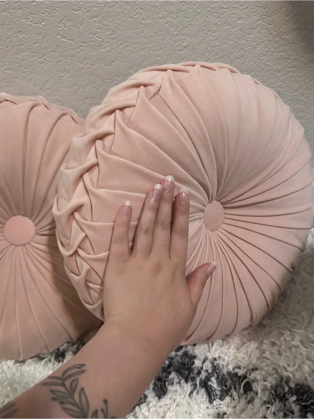 Round Pleated Throw Pillows - Blush Pink (Set of 2)